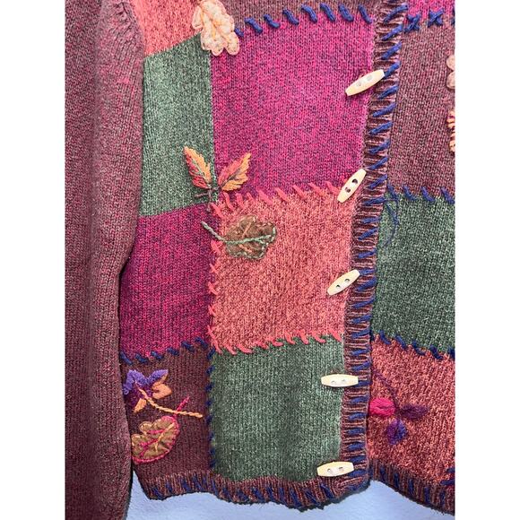 Vintage Erika & Co Sweater Fall Floral Toggle Button Earth Fairy Women Medium - Picture 4 of 12